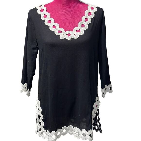 Gretchen Scott Designs Black Embroidered Tunic - SZ Sm - EUC - Picture 1 of 7